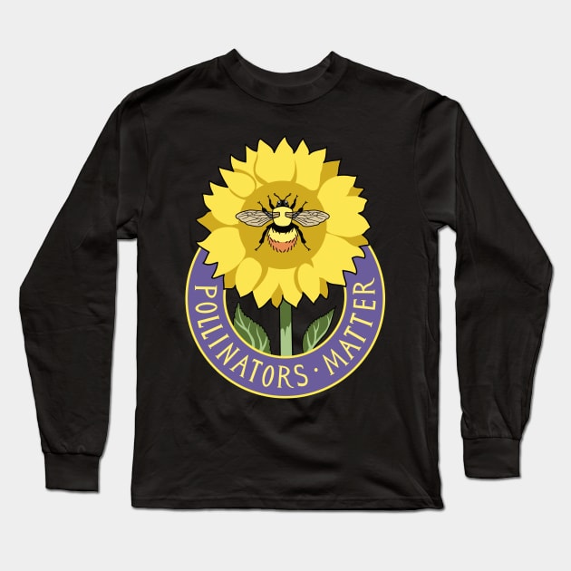 Pollinators Matter Sunflower Long Sleeve T-Shirt by AnimalWhimsy